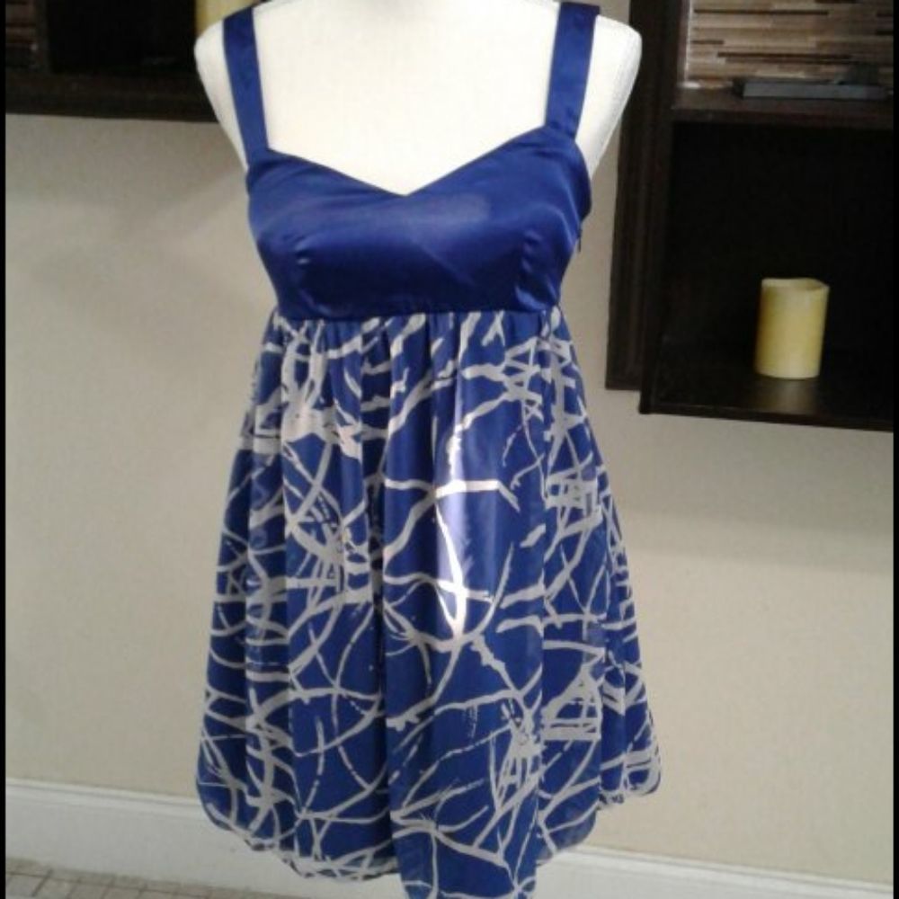 Karen Arnold Royal Blue White Party Homecoming Event Sweetheart Flowy Mini Dress